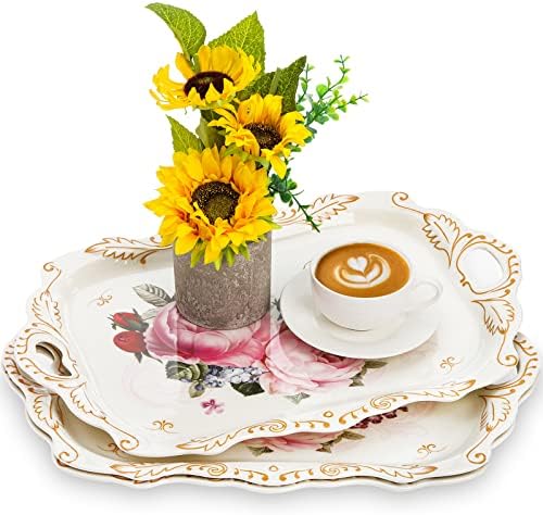 3-Pack Melamine Serving Tray, Stackable Food Tray with Handles for Eating, Unbreakable Large Serving Platter, alternate view