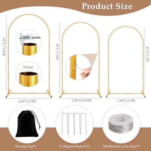 3 Pack Metal Arch Backdrop Stand(6 ft, 5 ft, 4 ft) Balloon Arbor Frame, alternate view 4