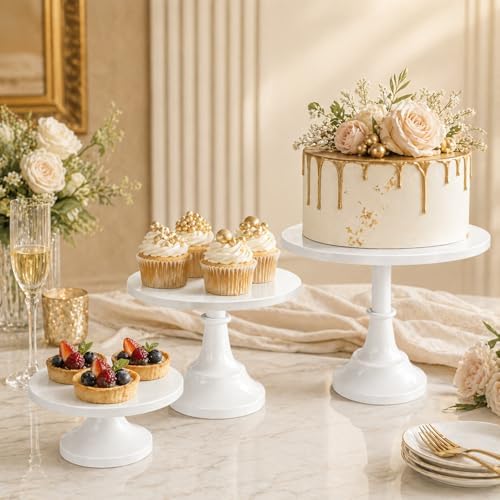3 Pack Metal Cake Stand, 8 10 12 Inch Tiered Display in White, alternate view 2