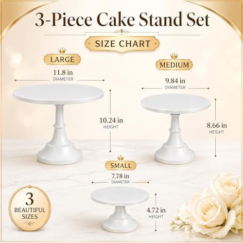 3 Pack Metal Cake Stand, 8 10 12 Inch Tiered Display in White, alternate view 3