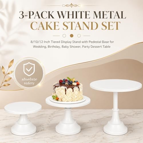 3 Pack Metal Cake Stand, 8 10 12 Inch Tiered Display in White, alternate view 4