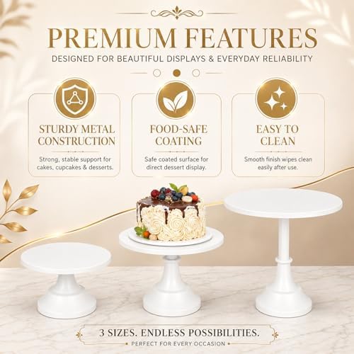 3 Pack Metal Cake Stand, 8 10 12 Inch Tiered Display in White, alternate view 6