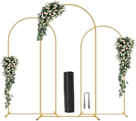 3 Pack Metal Wedding Arch (7.2FT, 6.6FT, 6FT) Backdrop Gold Balloon Stand