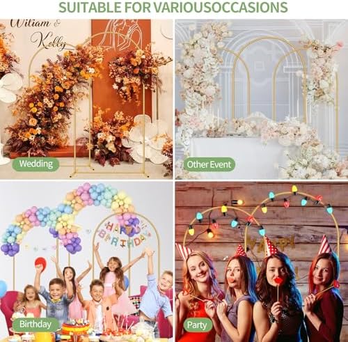 3 Pack Metal Wedding Arch (7.2FT, 6.6FT, 6FT) Backdrop Gold Balloon Stand, alternate view 6