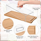 3 Pack Natural Wood Color Cake Stand Serving Tray with Acrylic Lid, 15 x 6 x 4 Inches Charcuterie Table Display, alternate