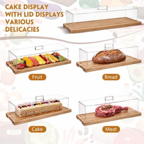 3 Pack Natural Wood Color Cake Stand Serving Tray with Acrylic Lid, 15 x 6 x 4 Inches Charcuterie Table Display, alternate