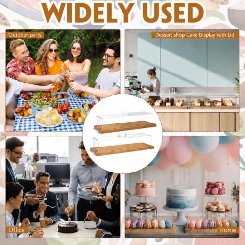 3 Pack Natural Wood Color Cake Stand Serving Tray with Acrylic Lid, 15 x 6 x 4 Inches Charcuterie Table Display, alternate