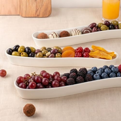 3 Pack Olive Trays, 12" Ceramic Olive Dish for Appetizers Crackers in 12 inches in White, alternate view 2