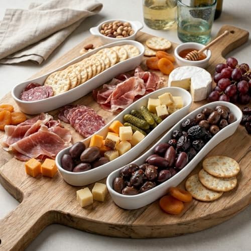 3 Pack Olive Trays, 12" Ceramic Olive Dish for Appetizers Crackers in 12 inches in White, alternate view 4