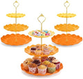 3 Pack Orange Cupcake Stands, Round 3-Tier Gradient Serving Tray, Plastic Dessert Table Display Tower for