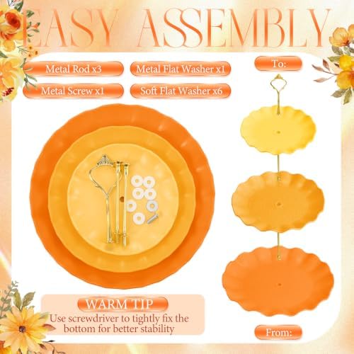 3 Pack Orange Cupcake Stands, Round 3-Tier Gradient Serving Tray, Plastic Dessert Table Display Tower for, alternate view 3