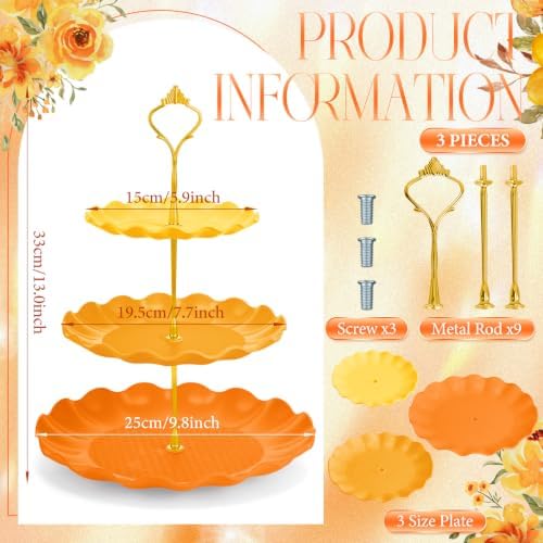 3 Pack Orange Cupcake Stands, Round 3-Tier Gradient Serving Tray, Plastic Dessert Table Display Tower for, alternate view 4