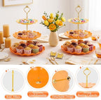 3 Pack Orange Cupcake Stands, Round 3-Tier Gradient Serving Tray, Plastic Dessert Table Display Tower for, alternate view 5