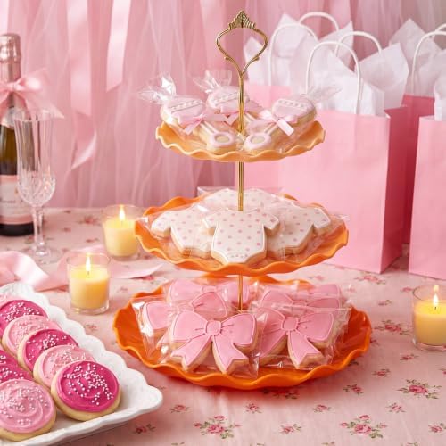 3 Pack Orange Cupcake Stands, Round 3-Tier Gradient Serving Tray, Plastic Dessert Table Display Tower for, alternate view 6