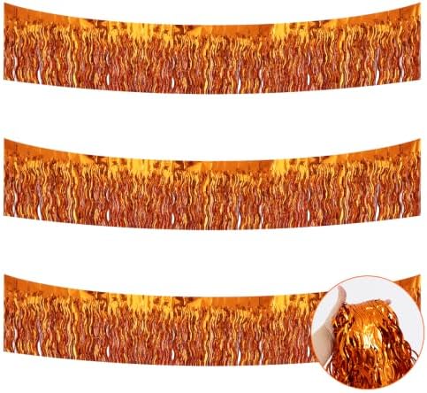 3 Pack Orange Wavy Foil Fringe Garland 30ft Tinsel Wall Decor in Wavy Orange