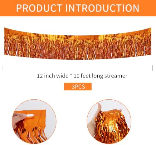 3 Pack Orange Wavy Foil Fringe Garland 30ft Tinsel Wall Decor in Wavy Orange, alternate view 2