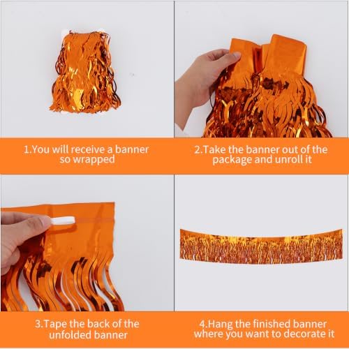 3 Pack Orange Wavy Foil Fringe Garland 30ft Tinsel Wall Decor in Wavy Orange, alternate view 3
