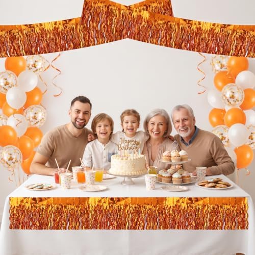 3 Pack Orange Wavy Foil Fringe Garland 30ft Tinsel Wall Decor in Wavy Orange, alternate view 6