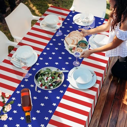 3 Pack Patriotic Tablecloth, Disposable Plastic Tablecloth 54"x108" Patriotic Decorations, Birthday Party Table, alternate
