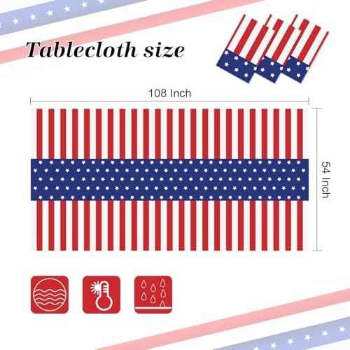 3 Pack Patriotic Tablecloth, Disposable Plastic Tablecloth 54"x108" Patriotic Decorations, Birthday Party Table, alternate