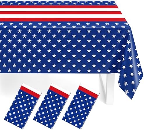 3 Pack Patriotic Tablecloths, Red White and Blue Tablecloth, Patriotic Decor