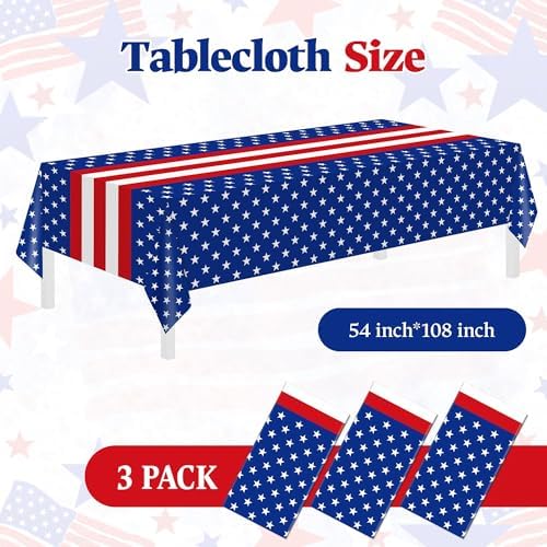 3 Pack Patriotic Tablecloths, Red White and Blue Tablecloth, Patriotic Decor, alternate view 3