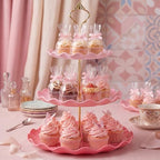 3 Pack Pink Cupcake Stands, Round 3-Tier Gradient Serving Tray in Pink, alternate view 2