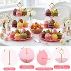 3 Pack Pink Cupcake Stands, Round 3-Tier Gradient Serving Tray in Pink, alternate view 5