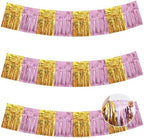 3 Pack Pink Gold Foil Fringe Garland 30ft Wall Tinsel Banner in Pink Gold