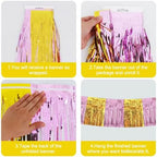 3 Pack Pink Gold Foil Fringe Garland 30ft Wall Tinsel Banner in Pink Gold, alternate view 3