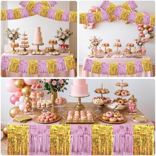 3 Pack Pink Gold Foil Fringe Garland 30ft Wall Tinsel Banner in Pink Gold, alternate view 4