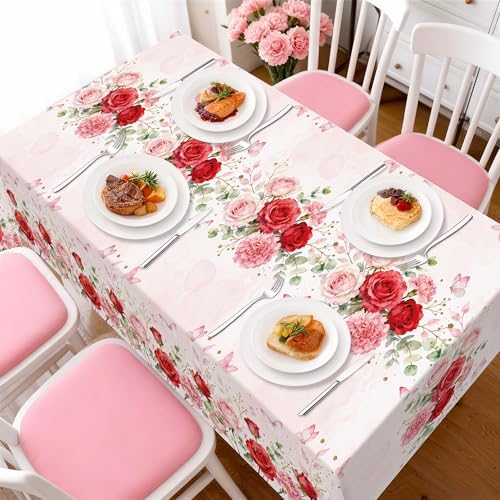 3 Pack Pink Tablecloth, Floral Tablecloth,54" x 108" Disposable Plastic Table Cloth for Rectangle, Pink Table, alternate view
