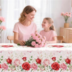 3 Pack Pink Tablecloth, Floral Tablecloth,54" x 108" Disposable Plastic Table Cloth for Rectangle, Pink Table, alternate view