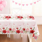 3 Pack Pink Tablecloth, Floral Tablecloth,54" x 108" Disposable Plastic Table Cloth for Rectangle, Pink Table, alternate view