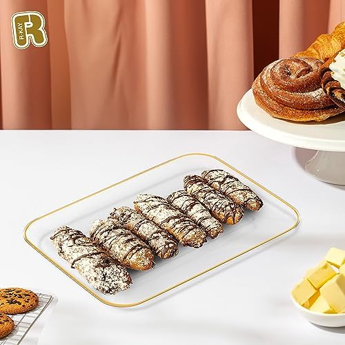 3 Pack Plastic Serving Trays for Party - Gold Serving Tray 8 x 11 Inch - Heavy Duty Dessert Trays for Food, alternate view 2
