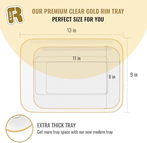 3 Pack Plastic Serving Trays for Party - Gold Serving Tray 8 x 11 Inch - Heavy Duty Dessert Trays for Food, alternate view 3