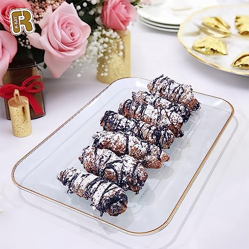 3 Pack Plastic Serving Trays for Party - Gold Serving Tray 8 x 11 Inch - Heavy Duty Dessert Trays for Food, alternate view 4
