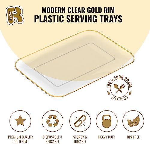 3 Pack Plastic Serving Trays for Party - Gold Serving Tray 8 x 11 Inch - Heavy Duty Dessert Trays for Food, alternate view 5