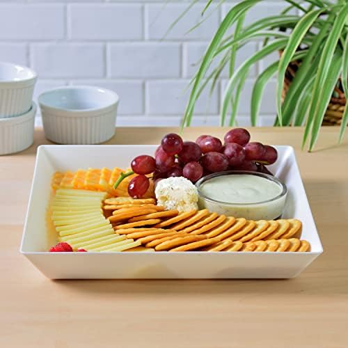 3 Pack Plastic Serving Trays, Square Serving Platter for Parties, 10 inch x 10 inch (White) in White, alternate view 4