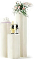 3 Pack Portable White Cylinder Stands for Party, 31.5", 23.6", 15.7" Height Foldable Cardboard Tall Cake
