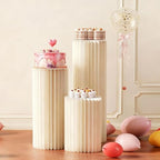 3 Pack Portable White Cylinder Stands for Party, 31.5", 23.6", 15.7" Height Foldable Cardboard Tall Cake, alternate view 2