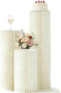 3 Pack Portable White Cylinder Stands for Party, 31.5", 23.6", 15.7" Height Foldable Cardboard Tall Cake