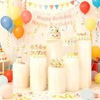 3 Pack Portable White Cylinder Stands for Party, 31.5", 23.6", 15.7" Height Foldable Cardboard Tall Cake, alternate view 2
