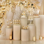 3 Pack Portable White Cylinder Stands for Party, 31.5", 23.6", 15.7" Height Foldable Cardboard Tall Cake, alternate view 5