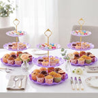 3 Pack Purple Cupcake Stands, Round 3-Tier Gradient Serving Tray, Plastic Dessert Table Display Tower for, alternate view 2