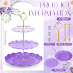 3 Pack Purple Cupcake Stands, Round 3-Tier Gradient Serving Tray, Plastic Dessert Table Display Tower for, alternate view 3