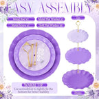 3 Pack Purple Cupcake Stands, Round 3-Tier Gradient Serving Tray, Plastic Dessert Table Display Tower for, alternate view 4