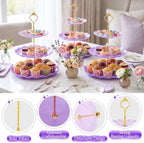 3 Pack Purple Cupcake Stands, Round 3-Tier Gradient Serving Tray, Plastic Dessert Table Display Tower for, alternate view 5
