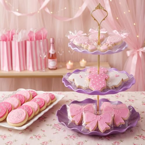 3 Pack Purple Cupcake Stands, Round 3-Tier Gradient Serving Tray, Plastic Dessert Table Display Tower for, alternate view 6