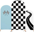 3 Pack Racing Theme Checkered Arch Backdrop Cover Set, Blue in 4ft x 1.65ft, 5ft x 2.1ft, 6ft x 2.6ft in Blue